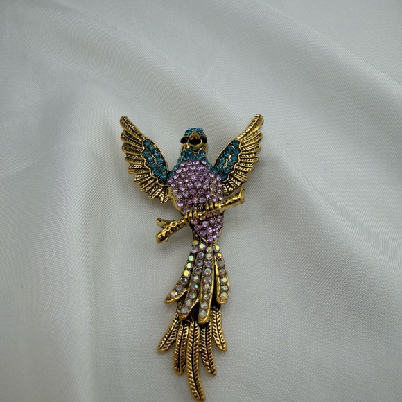 Vintage unique Gold and Multicolor Bird Brooch - Picture 8 of 8